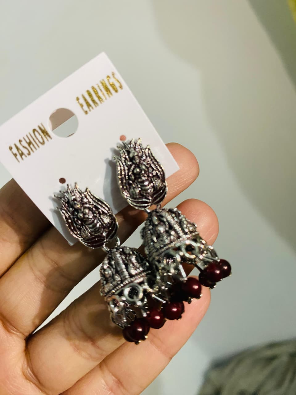 Antique oxidized jhumka earing in brown