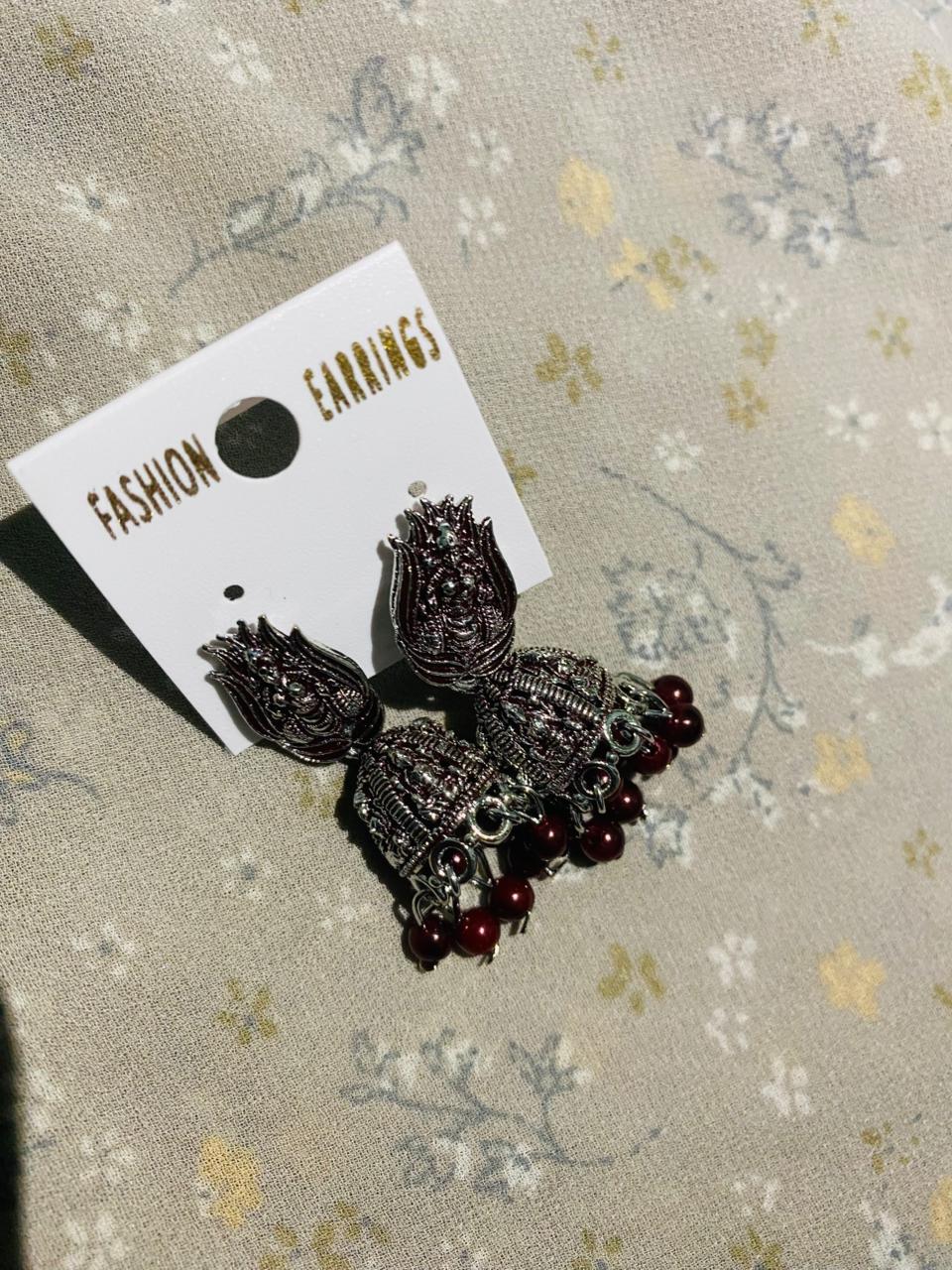 Antique oxidized jhumka earing in brown