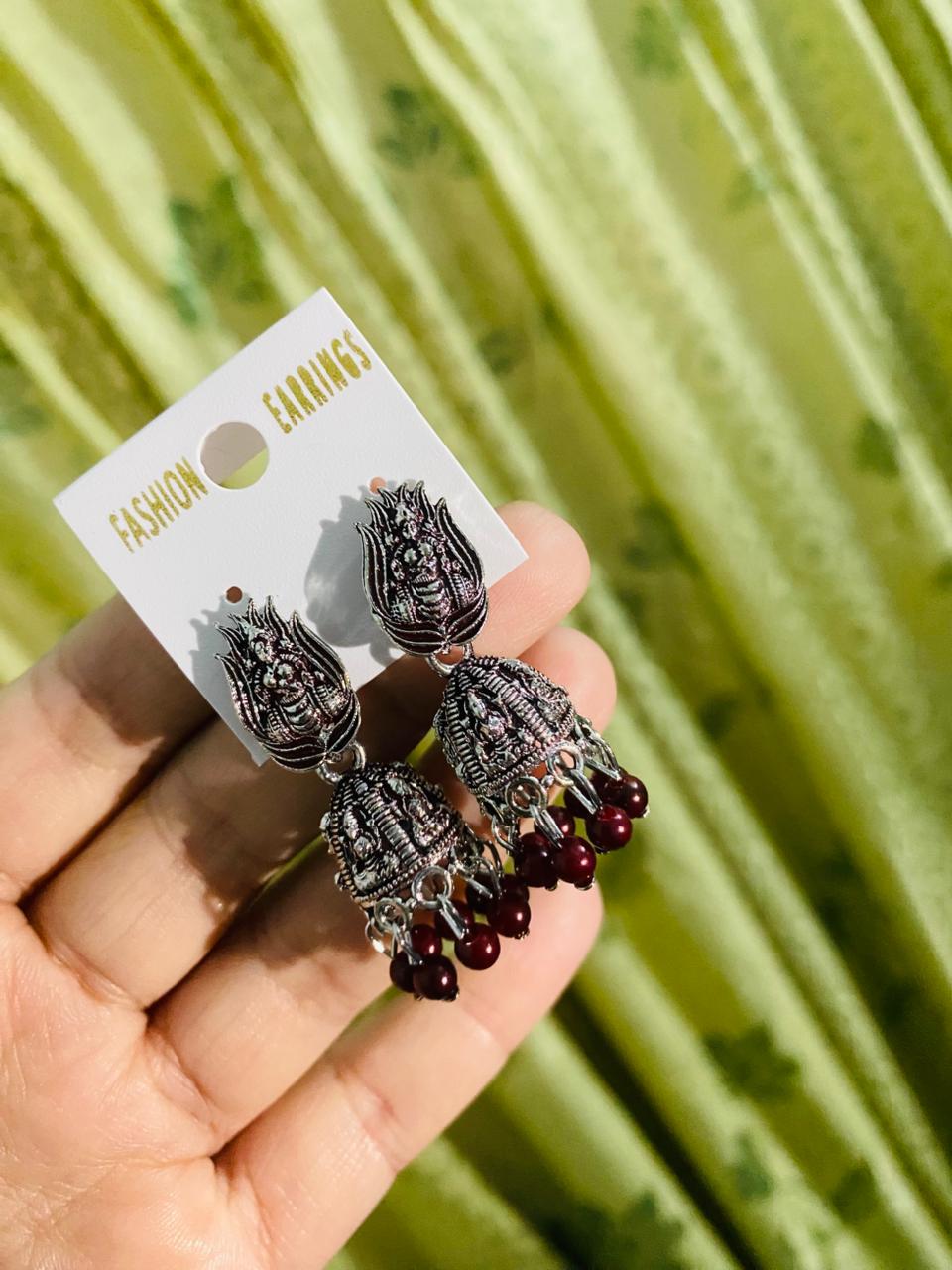 Antique oxidized jhumka earing in brown